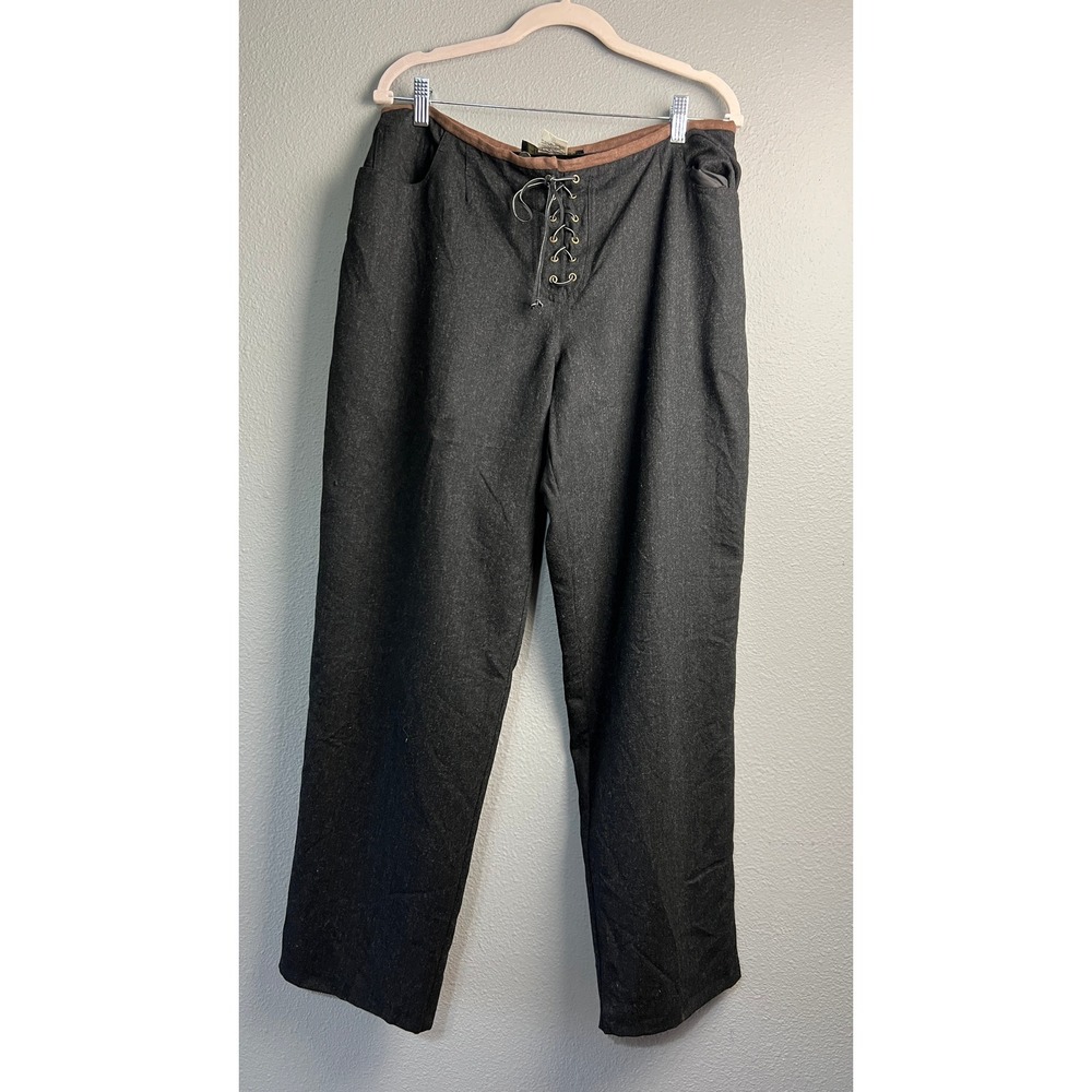 Harve Benard Wool Blend Lace Up Wide Leg Trousers Gray Womens 14 Vtg Granny